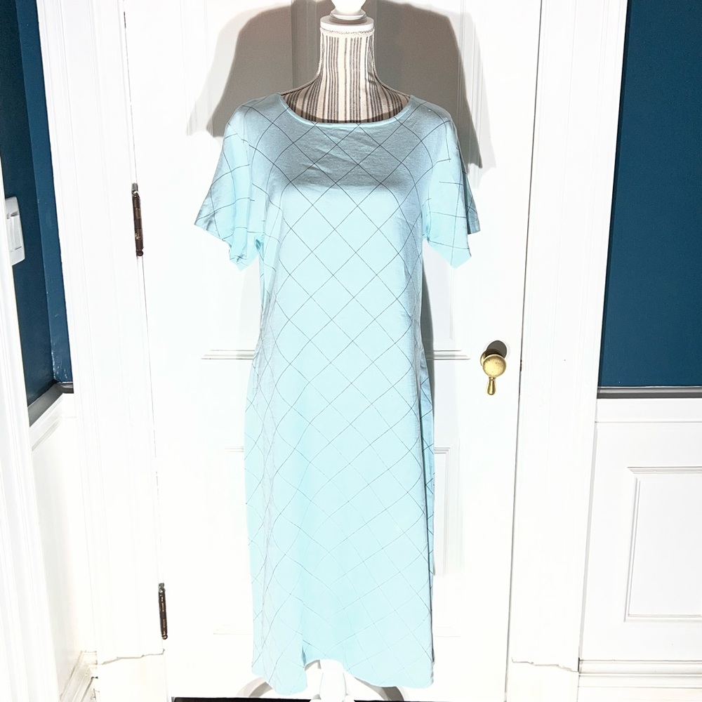 Kiko Comfortable Clothing blue linen button back striped dress medium D378